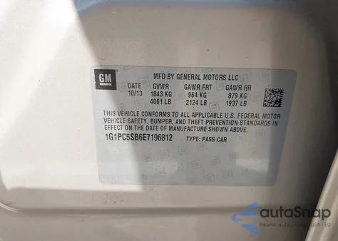 2014 Chevrolet Cruze 1Lt Auto from USA, damaged, VIN 1G1PC5SB6E7196812